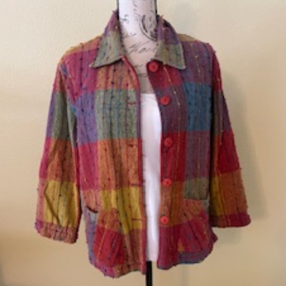 Resort Wear Multi-Colored Textured Jacket Large